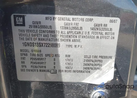 2007 Chevrolet Trailblazer Lt z USA, uszkodzony, nr VIN 1GNET13M972185303